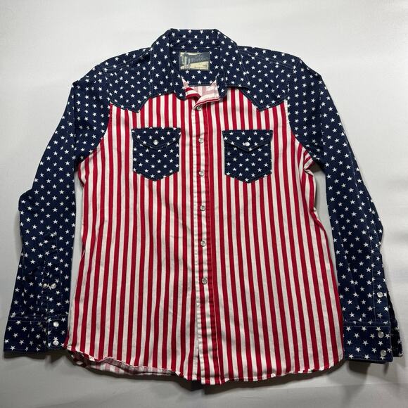 The Nutter Men's Long Sleeve American Flag Pearl Snap Shirt - Size L - Picture 1 of 3